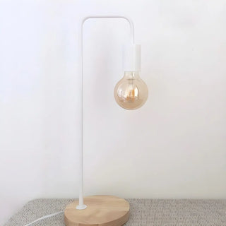 Minimalist Globe Shade Wood Base Black Metal Table Lamp Zawala Image - 13