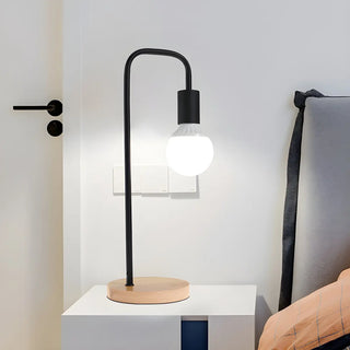 Minimalist Globe Shade Wood Base Black Metal Table Lamp Zawala Image - 2