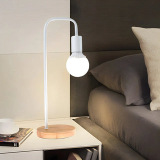 Minimalist Globe Shade Wood Base Black Metal Table Lamp Zawala Image - 3