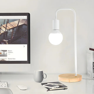 Minimalist Globe Shade Wood Base Black Metal Table Lamp Zawala Image - 4