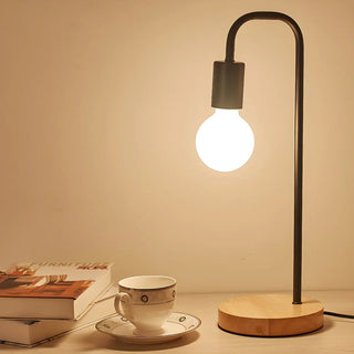 Minimalist Globe Shade Wood Base Black Metal Table Lamp Zawala Image - 8