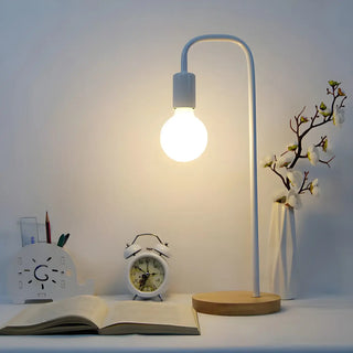 Minimalist Globe Shade Wood Base Black Metal Table Lamp Zawala Image - 9