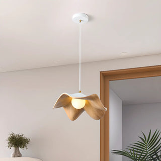 ZOWALA - Minimalist Wave Flower Wood and White Resin Pendant Light Image - 1