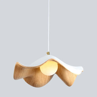 ZOWALA - Minimalist Wave Flower Wood and White Resin Pendant Light Image - 10