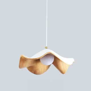 ZOWALA - Minimalist Wave Flower Wood and White Resin Pendant Light Image - 11