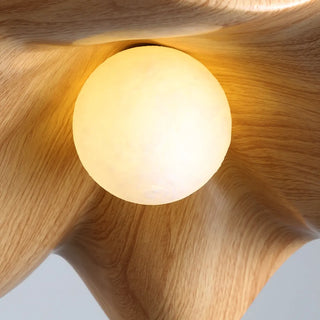 ZOWALA - Minimalist Wave Flower Wood and White Resin Pendant Light Image - 13