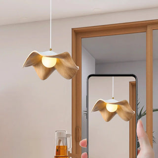 ZOWALA - Minimalist Wave Flower Wood and White Resin Pendant Light Image - 15