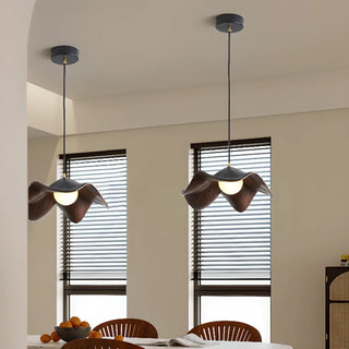 ZOWALA - Minimalist Wave Flower Wood and White Resin Pendant Light Image - 2