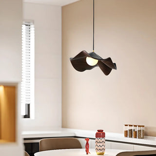 ZOWALA - Minimalist Wave Flower Wood and White Resin Pendant Light Image - 3