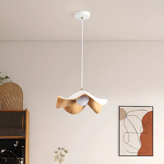 ZOWALA - Minimalist Wave Flower Wood and White Resin Pendant Light Image - 4