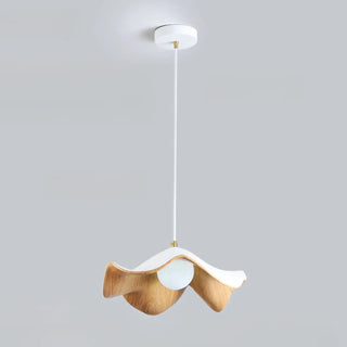 ZOWALA - Minimalist Wave Flower Wood and White Resin Pendant Light Image - 5