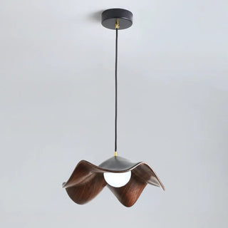 ZOWALA - Minimalist Wave Flower Wood and White Resin Pendant Light Image - 6