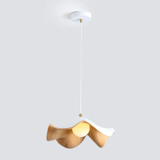 ZOWALA - Minimalist Wave Flower Wood and White Resin Pendant Light Image - 7