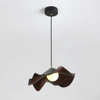 ZOWALA - Minimalist Wave Flower Wood and White Resin Pendant Light Image - 8