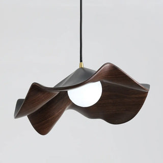 ZOWALA - Minimalist Wave Flower Wood and White Resin Pendant Light Image - 9