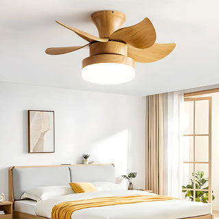 Nordic Wood Finish Minimalist Ceiling Fan with Light Image - 3