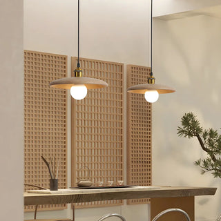ZOWALA - Minimalist Disc UFO Wooden Dome Pendant Light Image - 2
