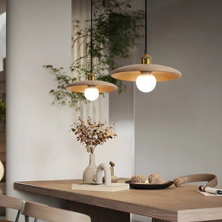 ZOWALA - Minimalist Disc UFO Wooden Dome Pendant Light Image - 3