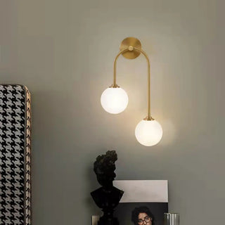 Modern Gold Frosted Glass Globe Metal Wall Sconce Zawala Image - 2