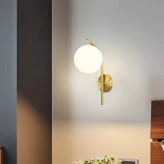 Modern Gold Frosted Glass Globe Metal Wall Sconce Zawala Image - 3