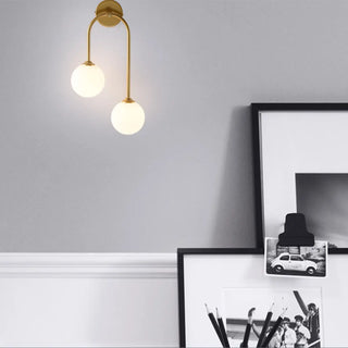 Modern Gold Frosted Glass Globe Metal Wall Sconce Zawala Image - 7