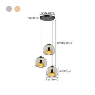ZOWALA - Modern Dining Room Clear Smoky Glass Globe Pendant Light Image - 13