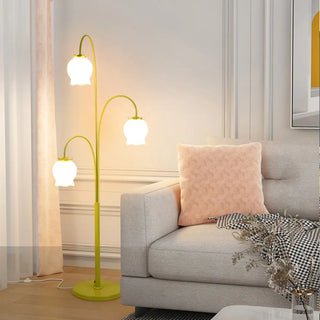 3-Light Floral Green Stand Modern Metal Floor Lamp Zawala Image - 5