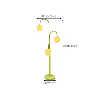 3-Light Floral Green Stand Modern Metal Floor Lamp Zawala #size