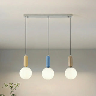 Modern Bedroom Blue White Glass Triple Globe Pendant Light Zawala Image - 1