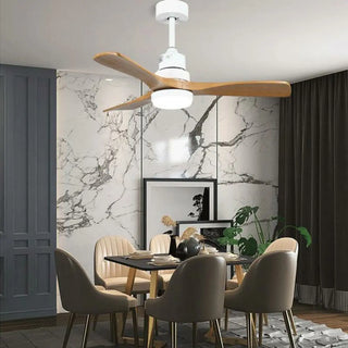 3 Solid Wood Blades  LED Modern Ceiling Fan with Light Zawala Image - 3
