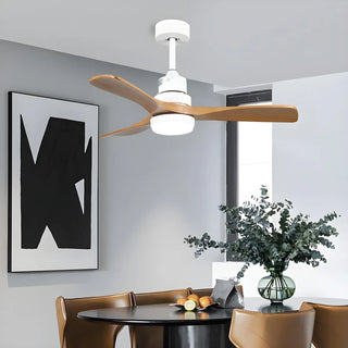 3 Solid Wood Blades  LED Modern Ceiling Fan with Light Zawala Image - 2