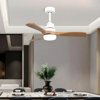 3 Solid Wood Blades  LED Modern Ceiling Fan with Light Zawala Image - 5