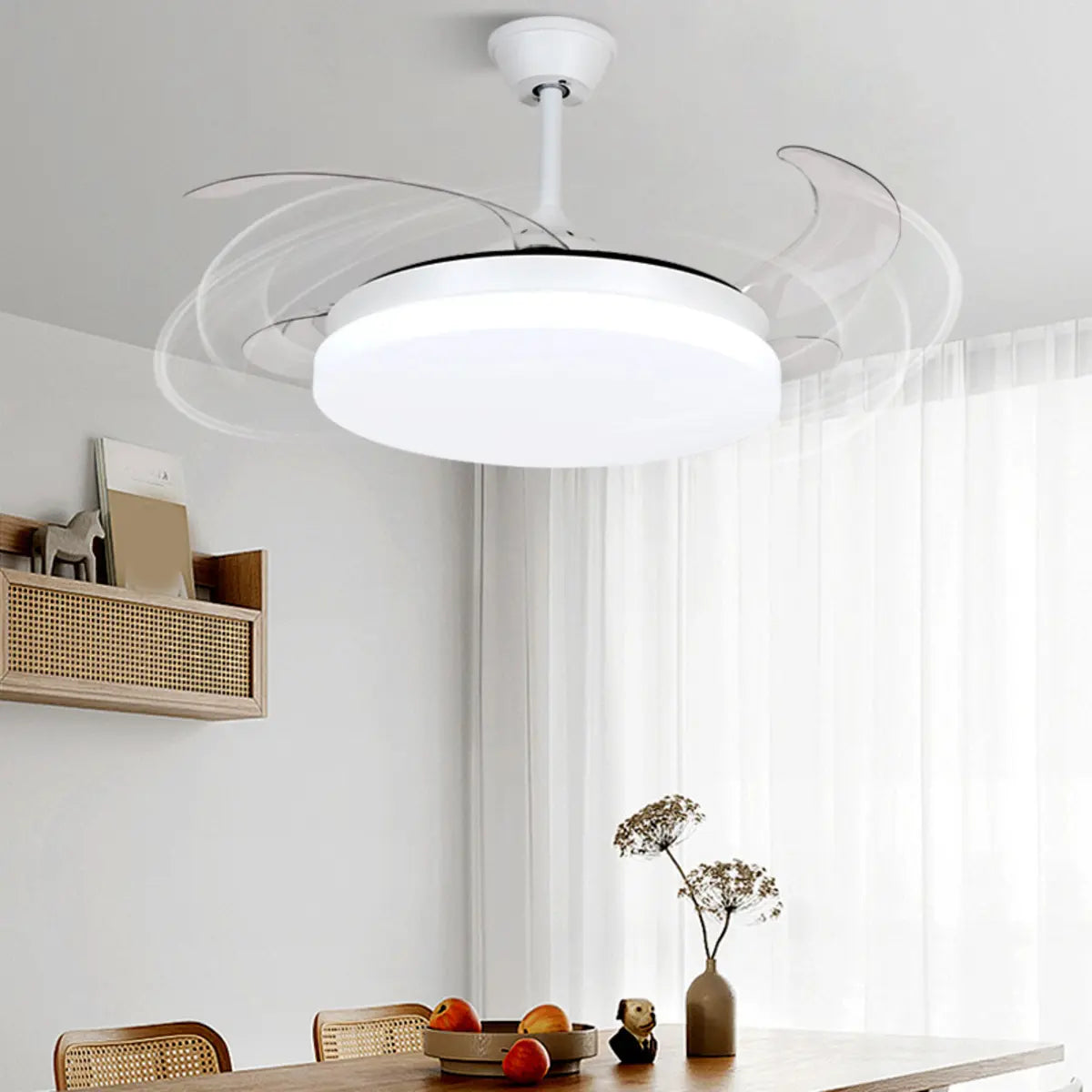 White Round Retarctable Blade Ceiling Fan Light Zawala