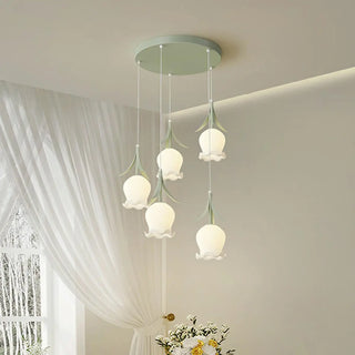 ZOWALA - Modern White Glass Flower Dining Room Pendant Light Image - 1