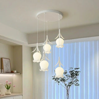 ZOWALA - Modern White Glass Flower Dining Room Pendant Light Image - 2