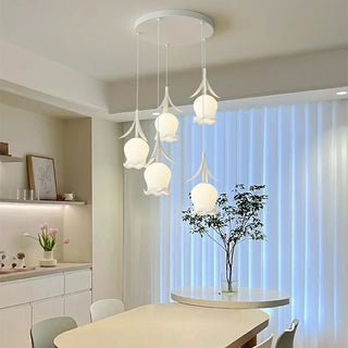 ZOWALA - Modern White Glass Flower Dining Room Pendant Light Image - 3