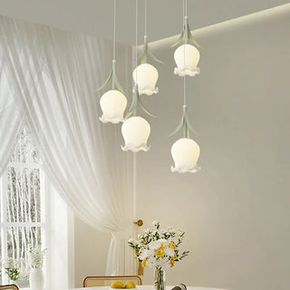ZOWALA - Modern White Glass Flower Dining Room Pendant Light Image - 5