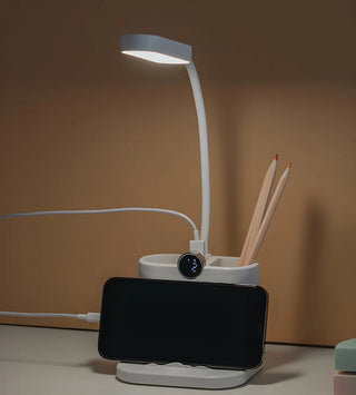 Modern Adjustable Plastic Table Lamp with USB Pink/White Zawala Image - 9