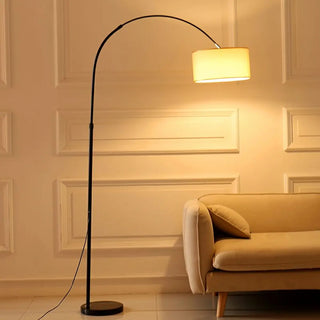 Adjustable Modern Drum Shade Arched White Floor Lamp Zawala Image - 1