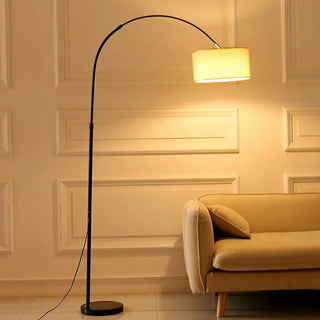 Adjustable Modern Drum Shade Arched White Floor Lamp Zawala Image - 2