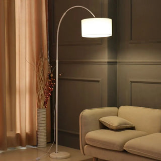 Adjustable Modern Drum Shade Arched White Floor Lamp Zawala Image - 5