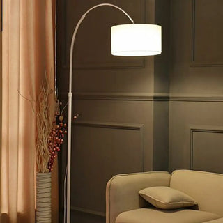 Adjustable Modern Drum Shade Arched White Floor Lamp Zawala Image - 6