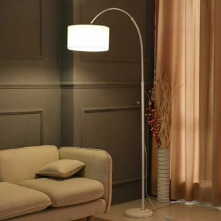 Adjustable Modern Drum Shade Arched White Floor Lamp Zawala Image - 7