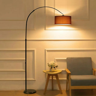 Adjustable Modern Drum Shade Arched White Floor Lamp Zawala Image - 8