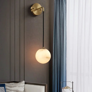 Contemporary Globe White Alabaster Brass Wall Lamp Zawala Image - 1