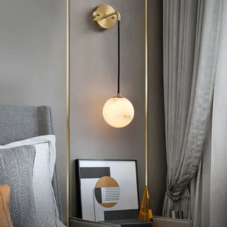 Contemporary Globe White Alabaster Brass Wall Lamp Zawala Image - 12
