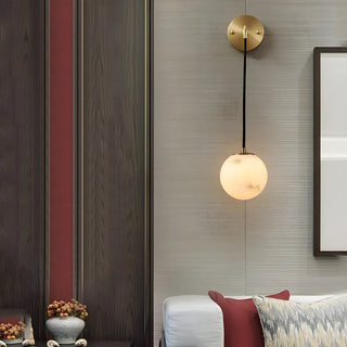 Contemporary Globe White Alabaster Brass Wall Lamp Zawala Image - 2