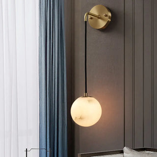 Contemporary Globe White Alabaster Brass Wall Lamp Zawala Image - 3