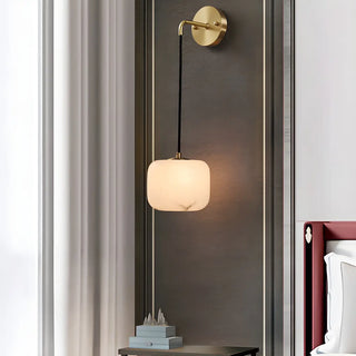 Contemporary Globe White Alabaster Brass Wall Lamp Zawala Image - 4