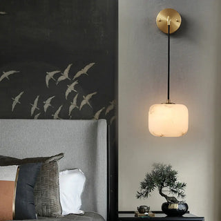 Contemporary Globe White Alabaster Brass Wall Lamp Zawala Image - 5